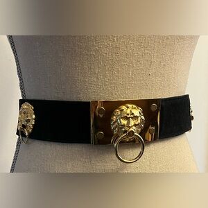 Black Suede and Gold Lion Belt MEDIUM Statement